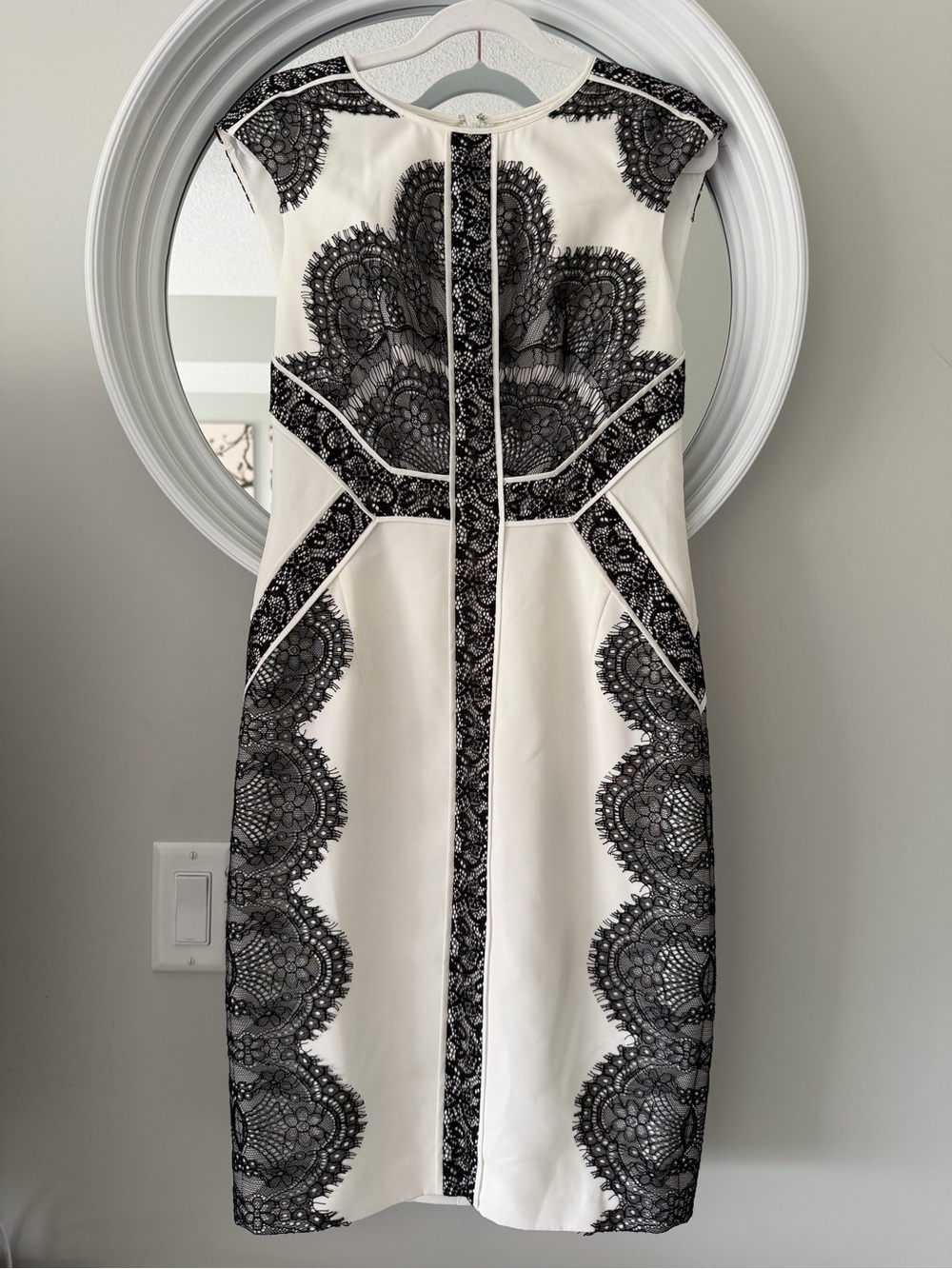 Karen Millen Ivory Midi Dress with Black Lace Print